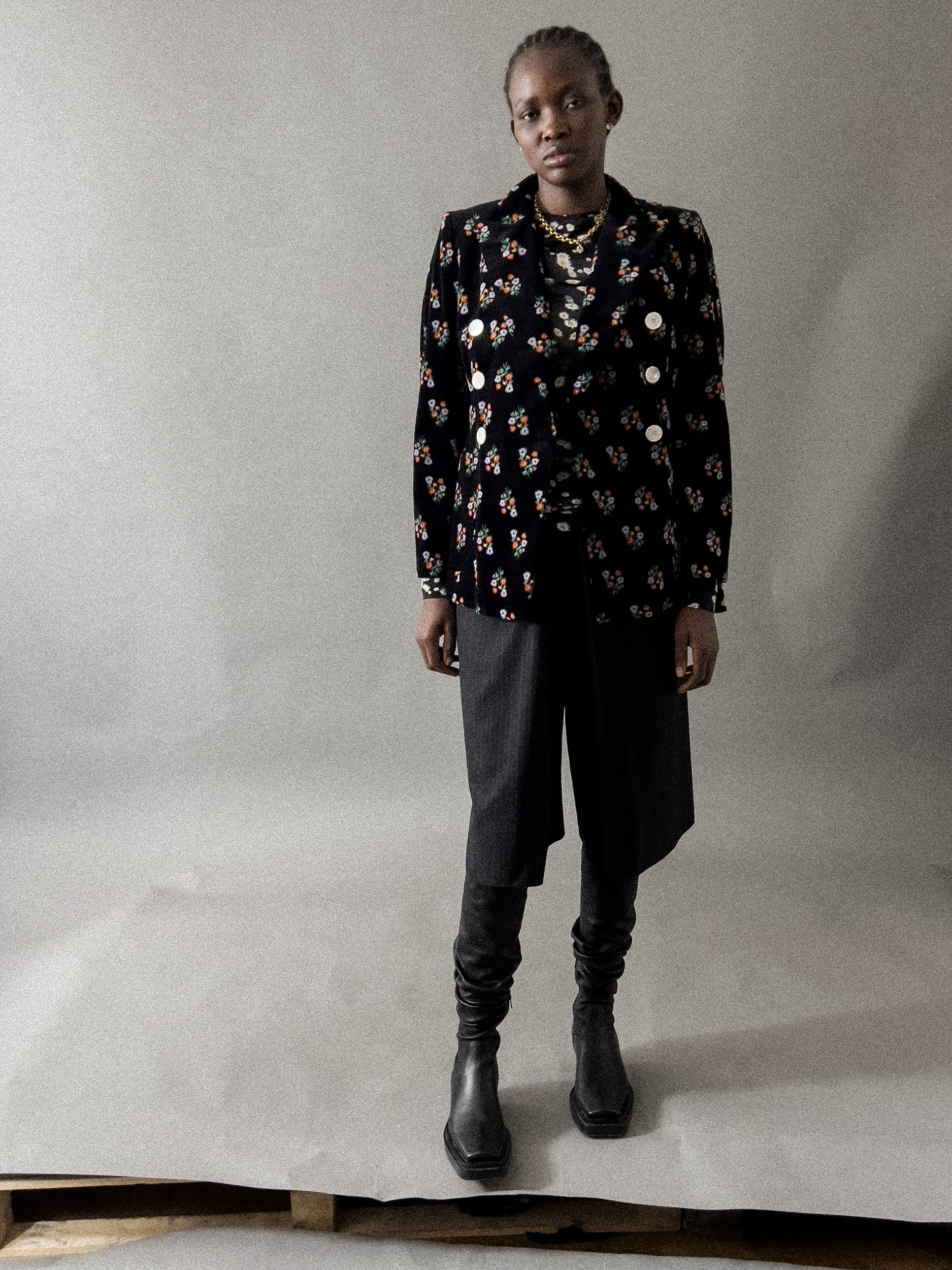 Ref. PALOMA DB J- black floral print cotton corduroy jacket