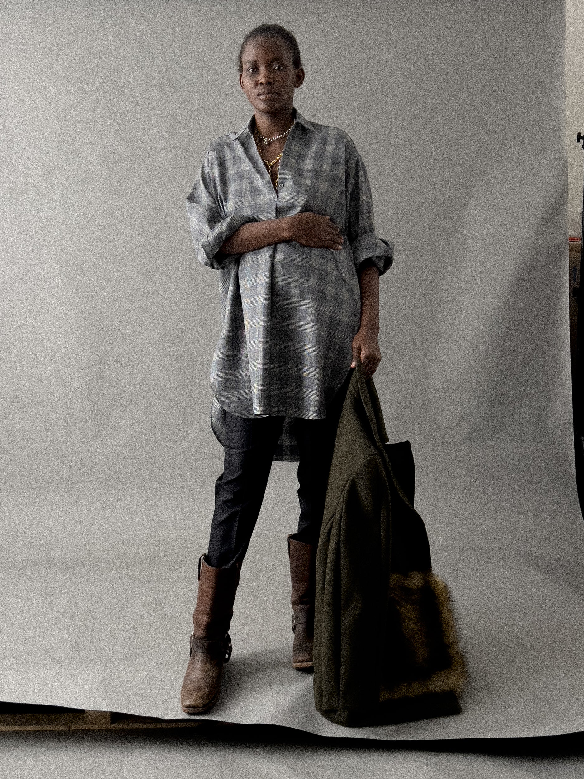 Ref. SLIDE TUNIC - grey check tunic top