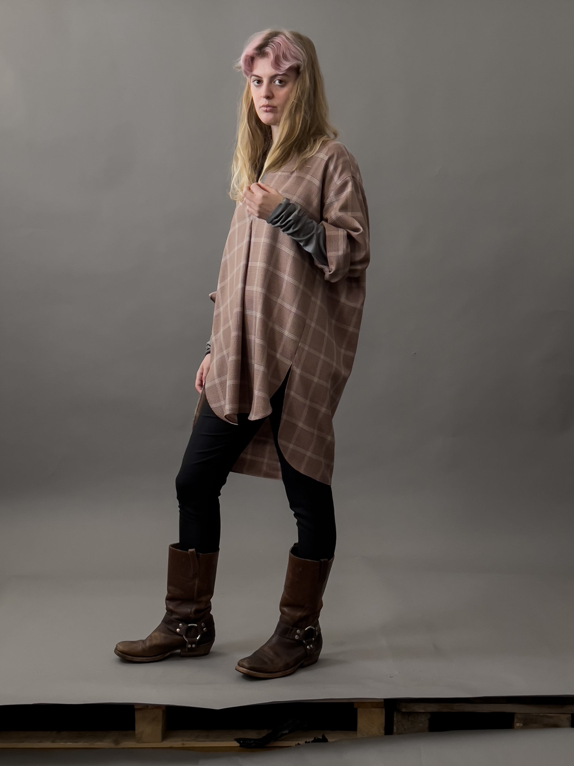 Ref. SLIDE TUNIC - pink Prince of Wales check tunic top
