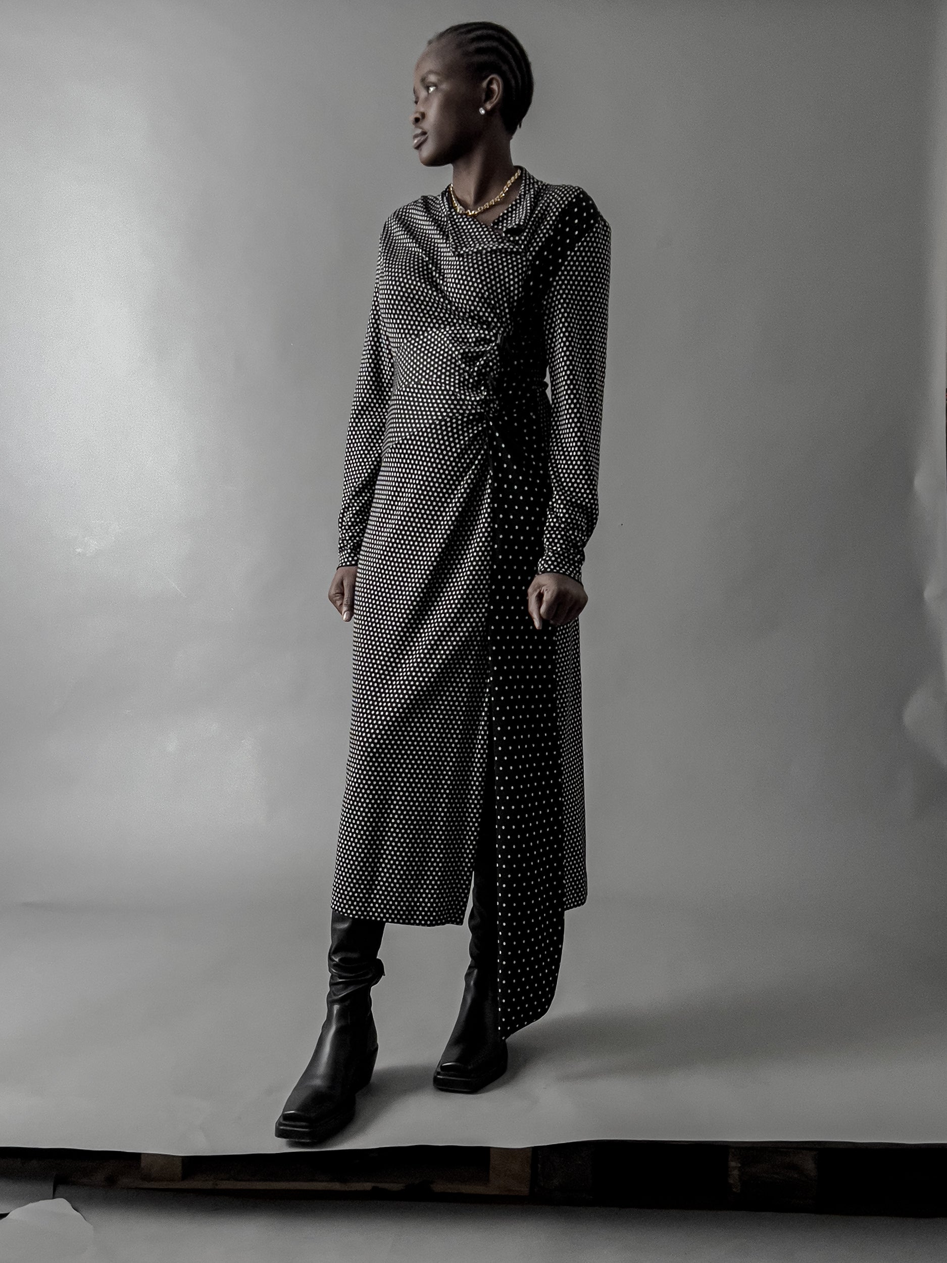 Ref. SIDE XXX DR -  b/w polka dot jersey dress
