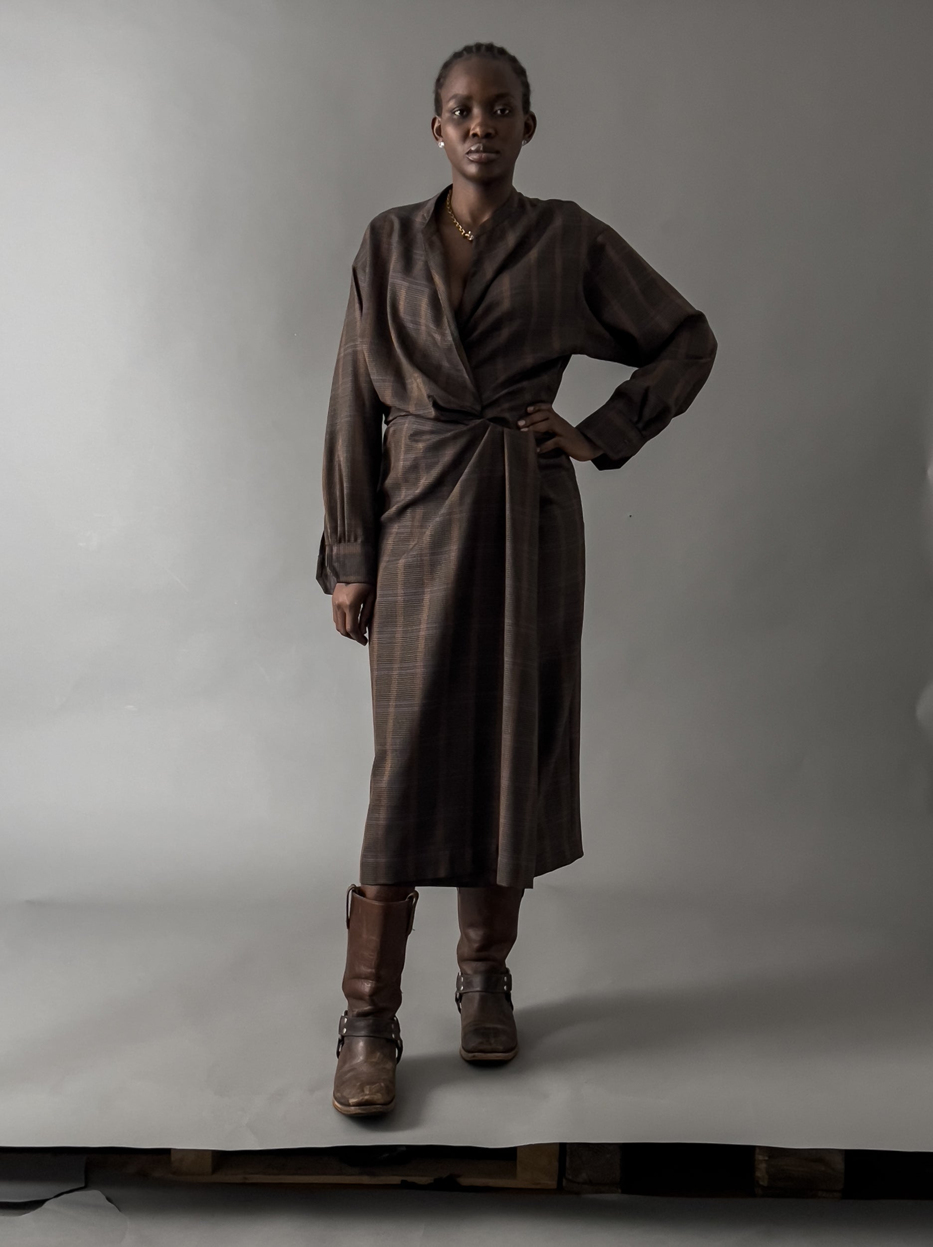 Ref. VIDA DR- Prince of Wales check wool shirt dress
