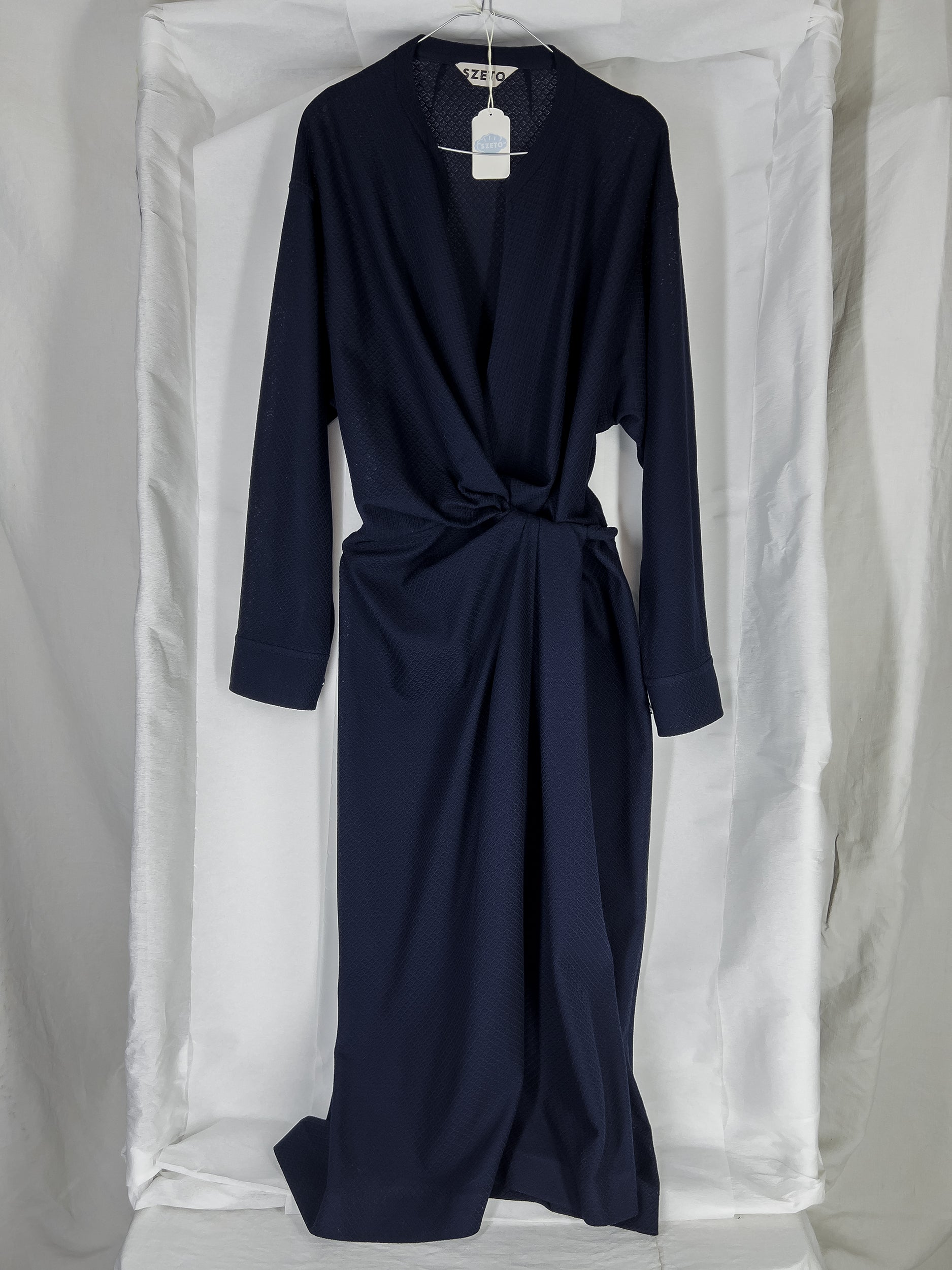 Ref. VIDA DR- navy jersey faux wrap shirt dress