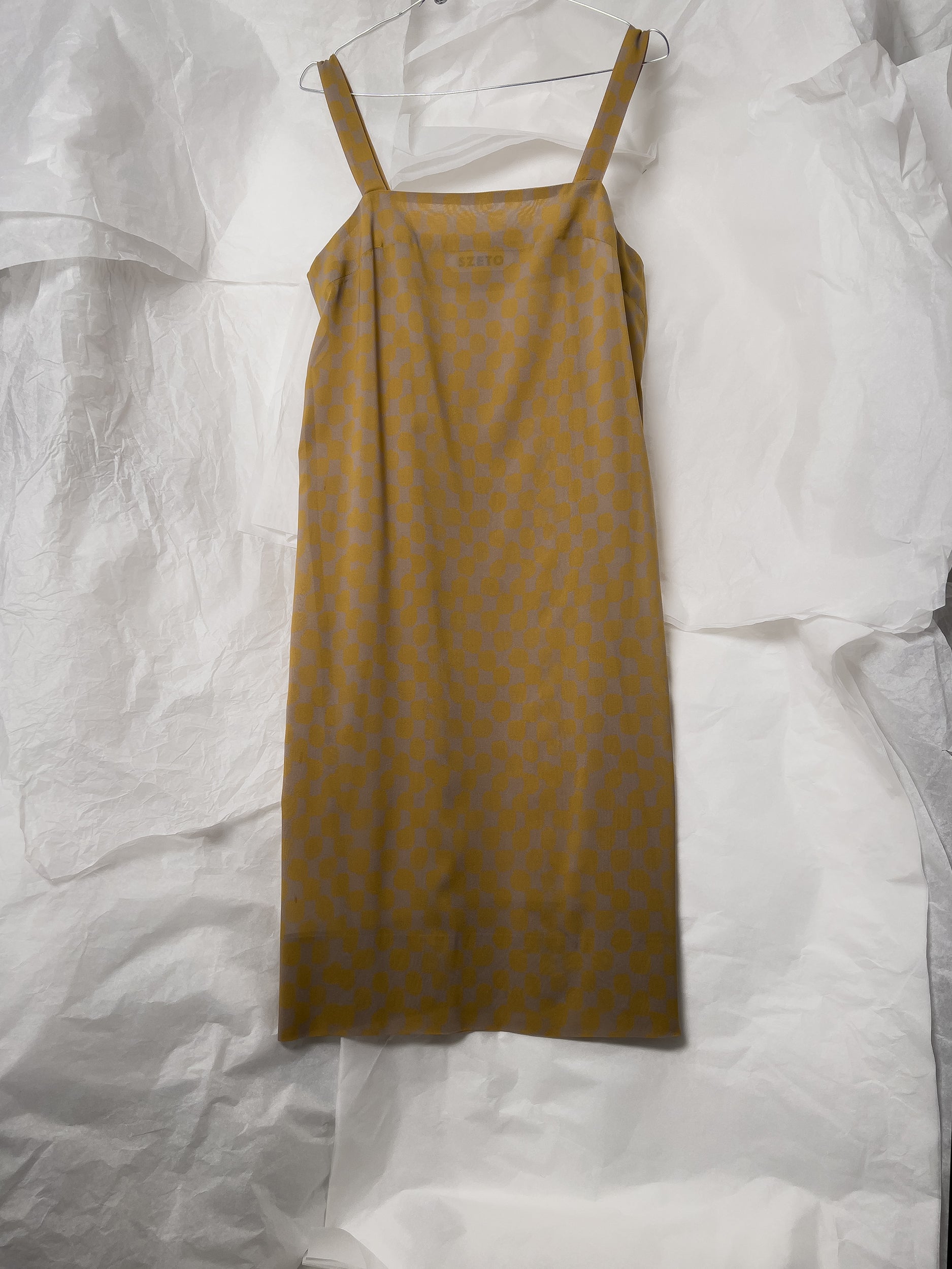 Ref. SLIP DRESS - hand painted checkerboard print silk stretch slip dress