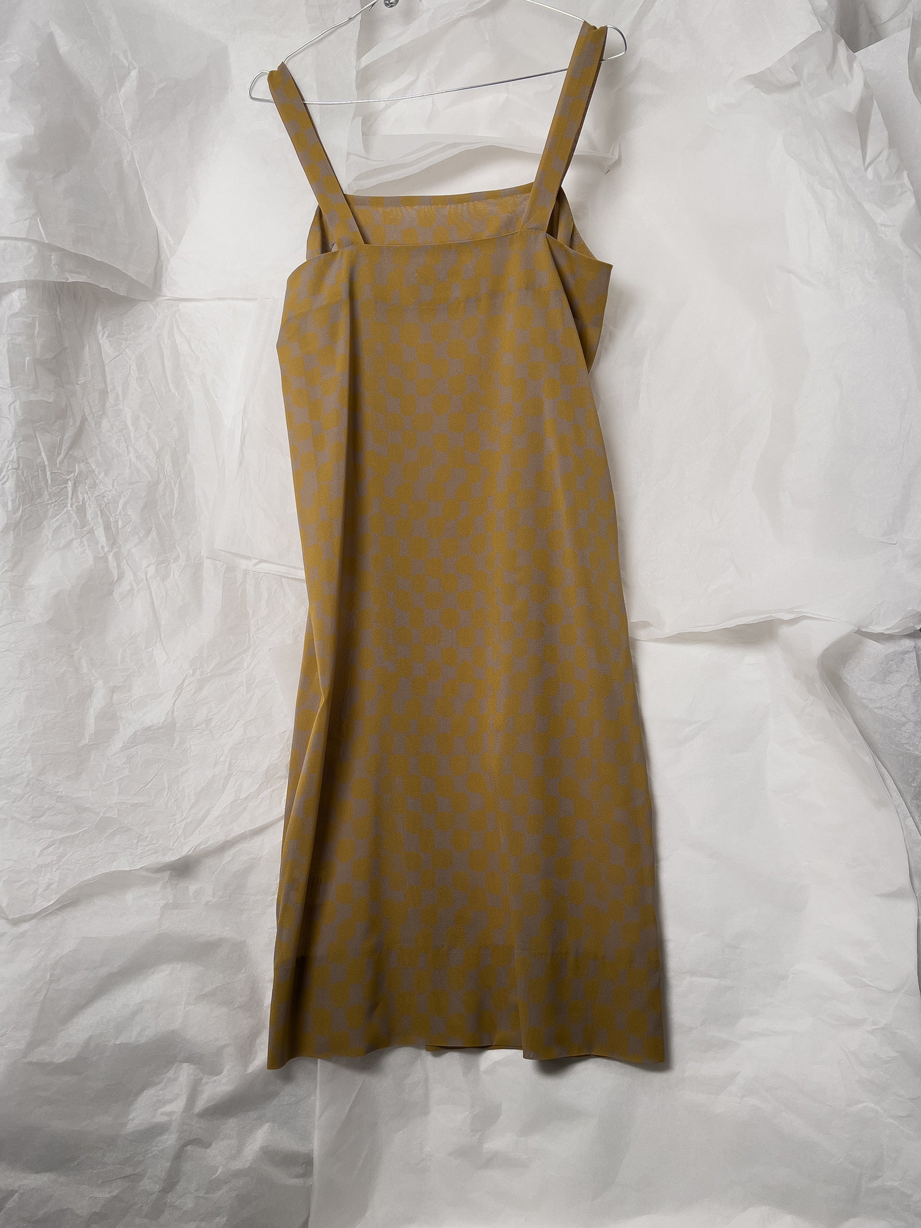 Ref. SLIP DRESS - hand painted checkerboard print silk stretch slip dress