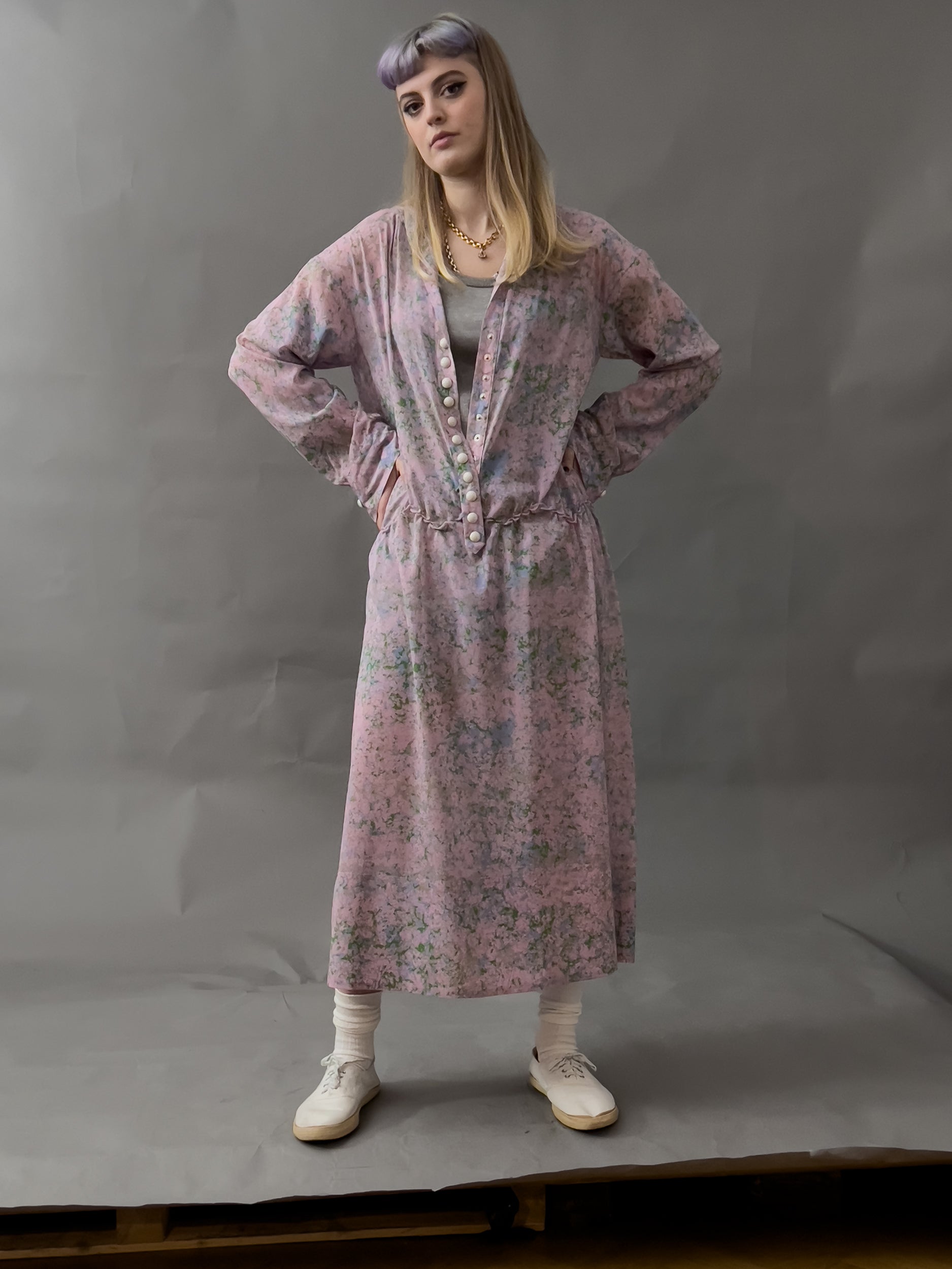 Ref. COUNTRY DR - abstract water color floral print silk stretch dress