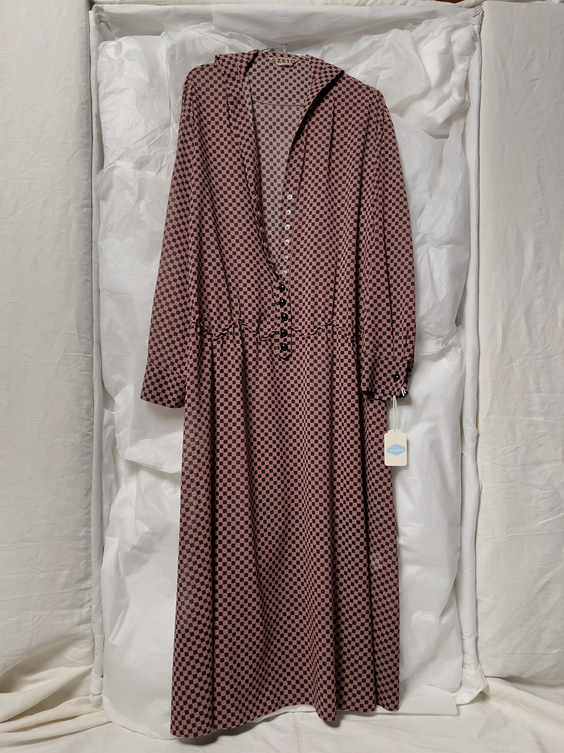 Ref. COUNTRY DR - checkerboard print silk stretch dress
