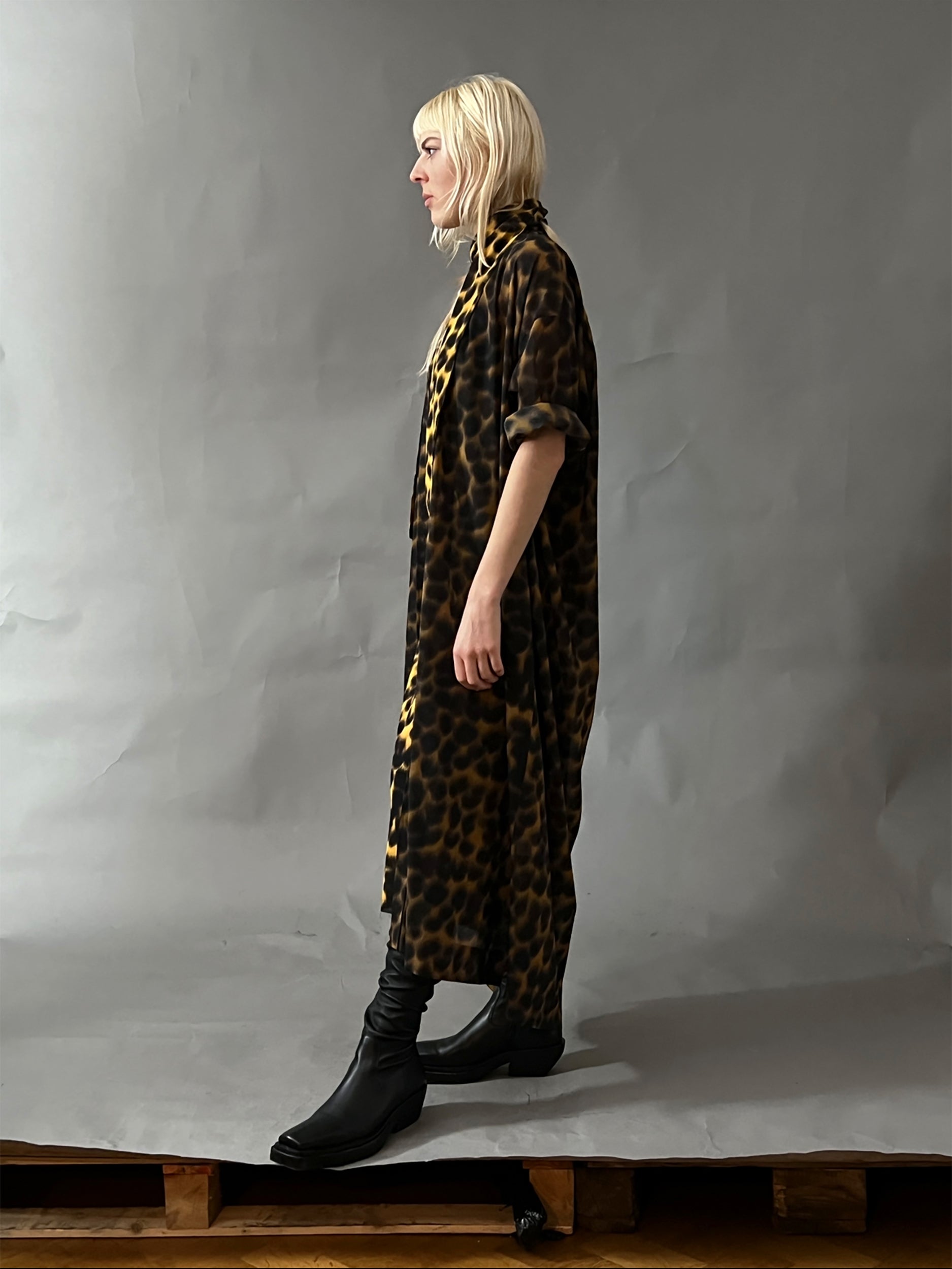 Ref. MONACO DR -  ikat leopard print shirt dress