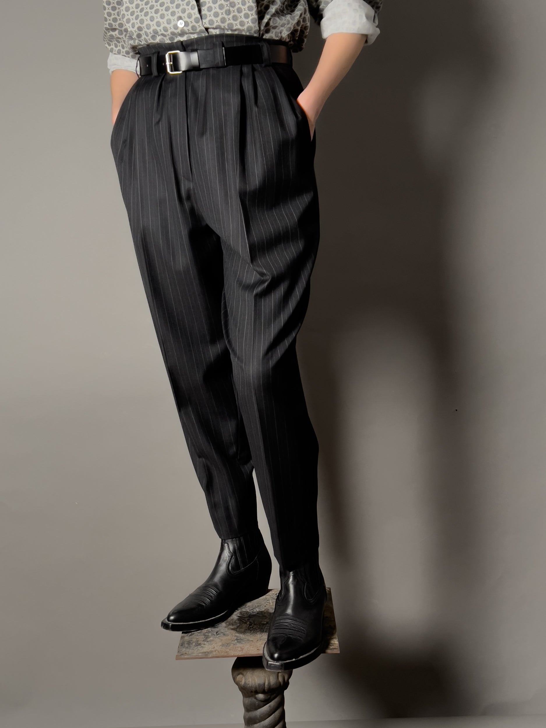 Ref. PAPER BAG TROUSER - grey pinstripe wool