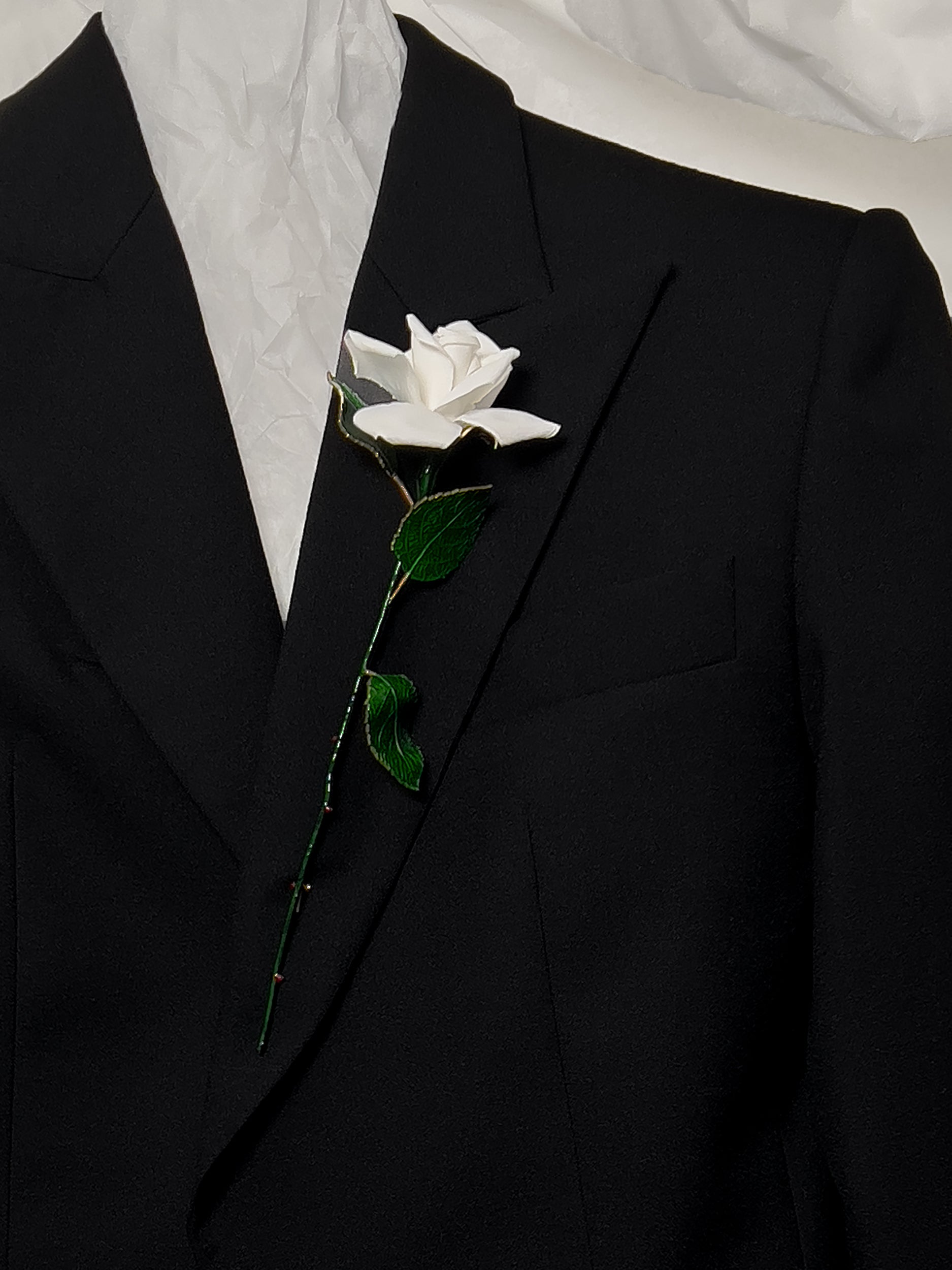 Ref. LONG STEM ROSE BROOCH - white & green