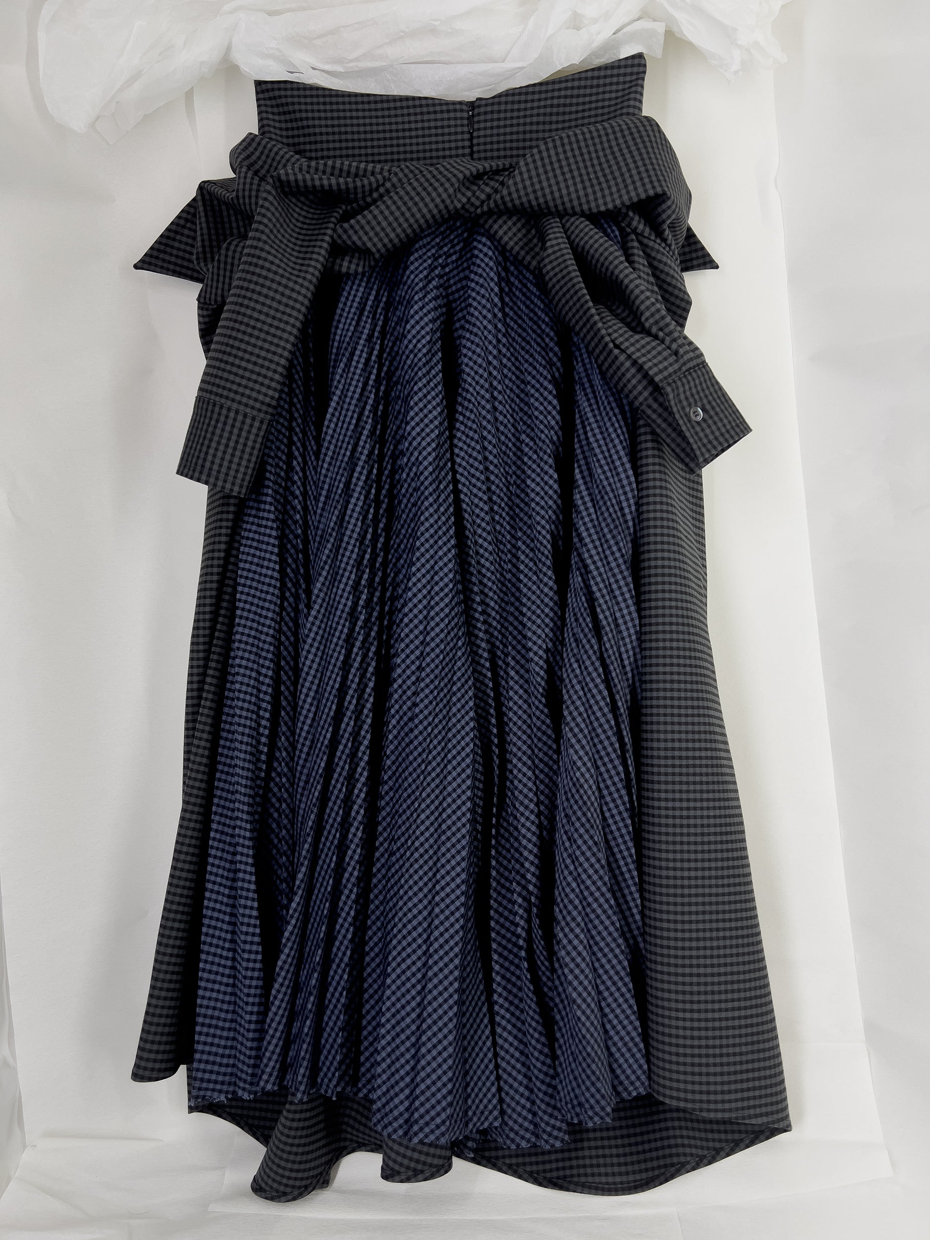 Ref. 2047SK - grey/blue/blk gingham tie front shirt skirt