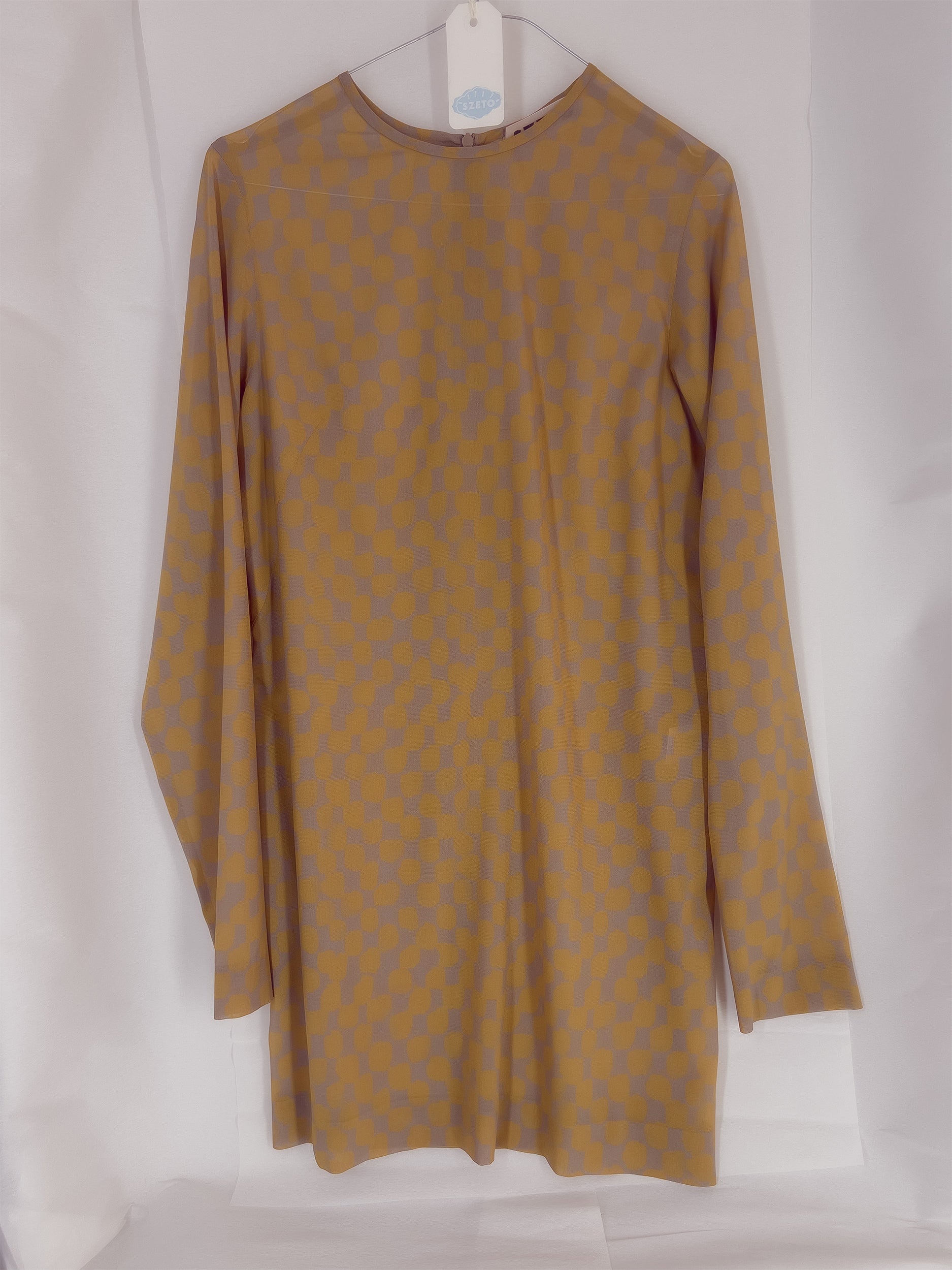 Ref. T-SHIRT DR L SL - hand painted checkerboard print mini T-shirt dress