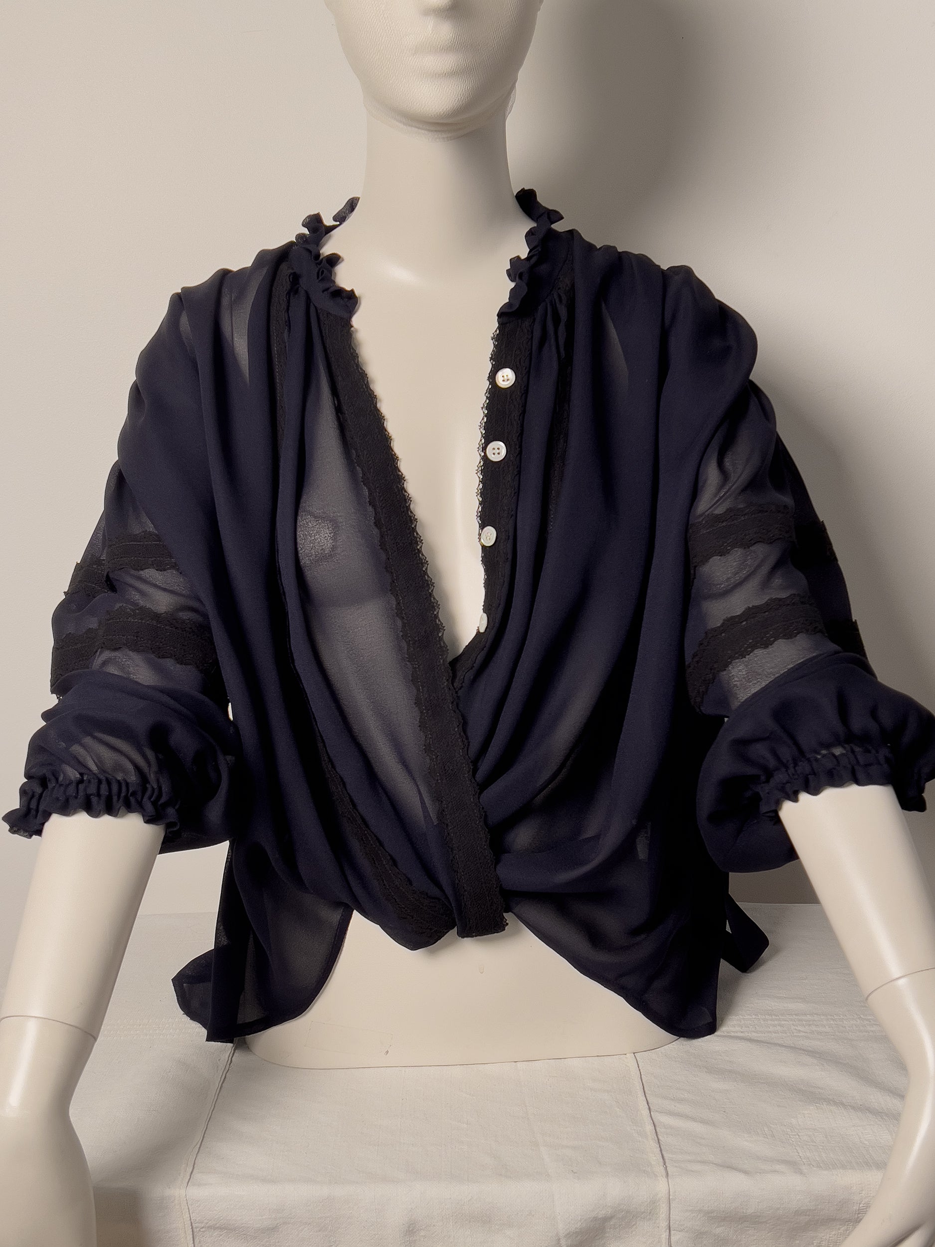 Ref. JANE B TOP - navy & black lace silk blouse