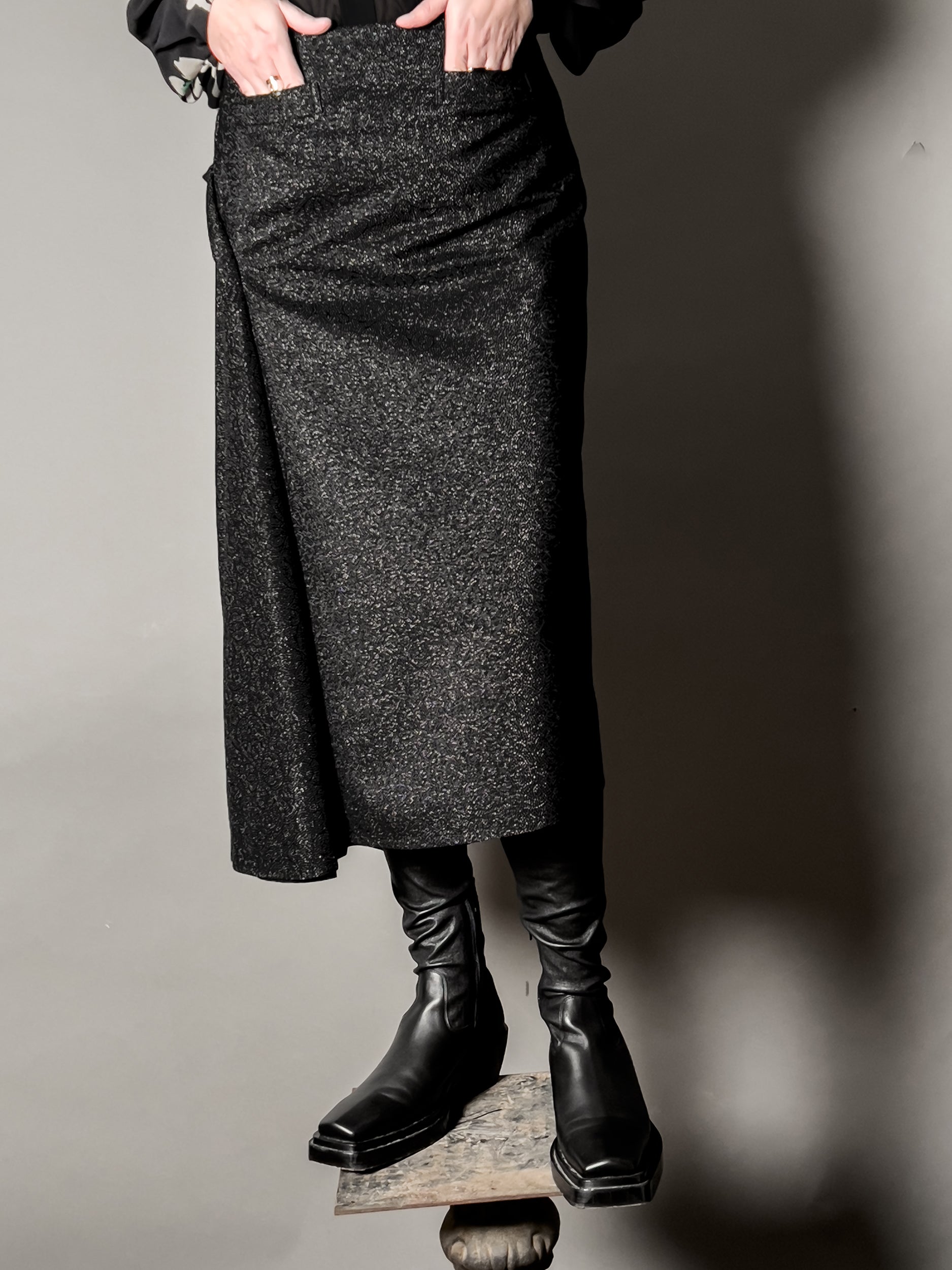 Ref. PENCIL SNAKE SKIRT- charcoal grey & matt silver brocade