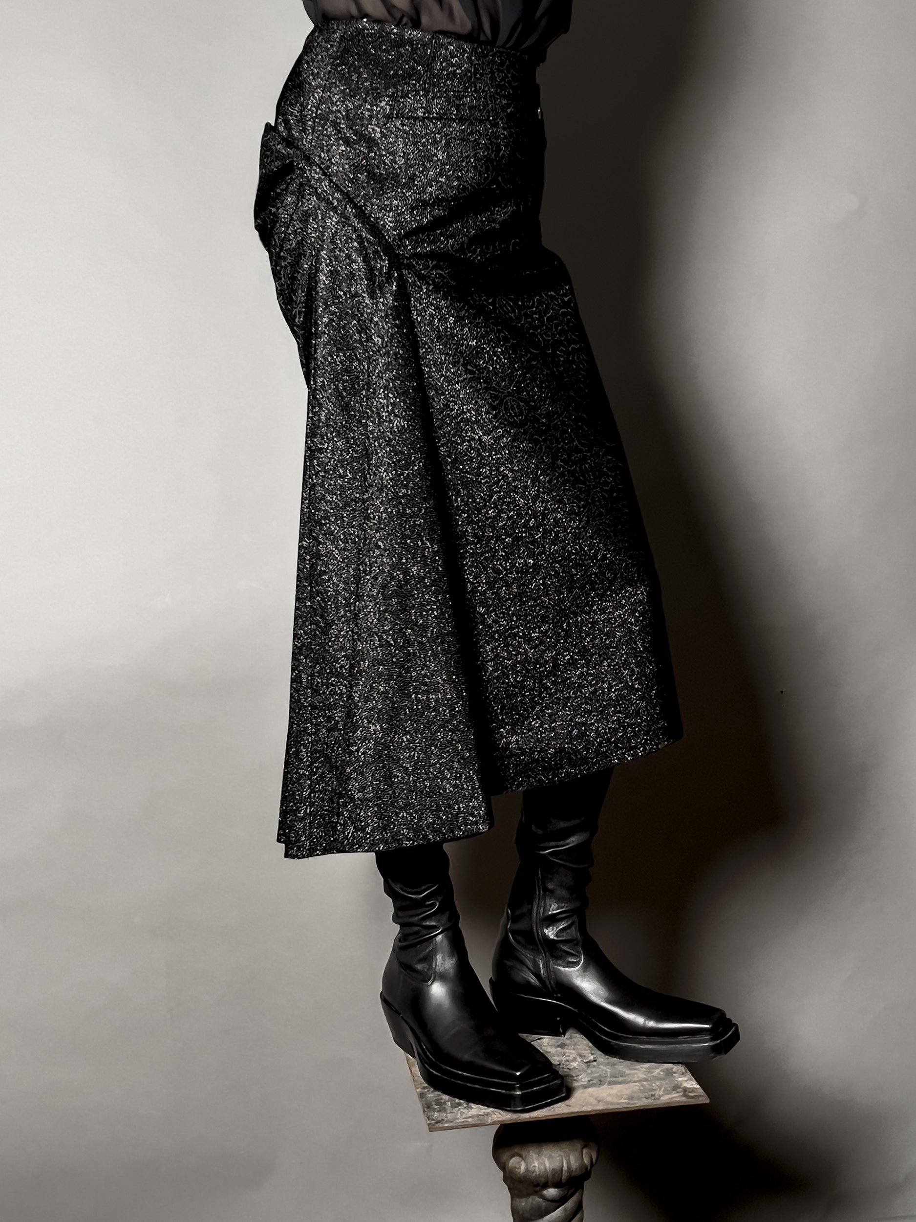 Ref. PENCIL SNAKE SKIRT- charcoal grey & matt silver brocade