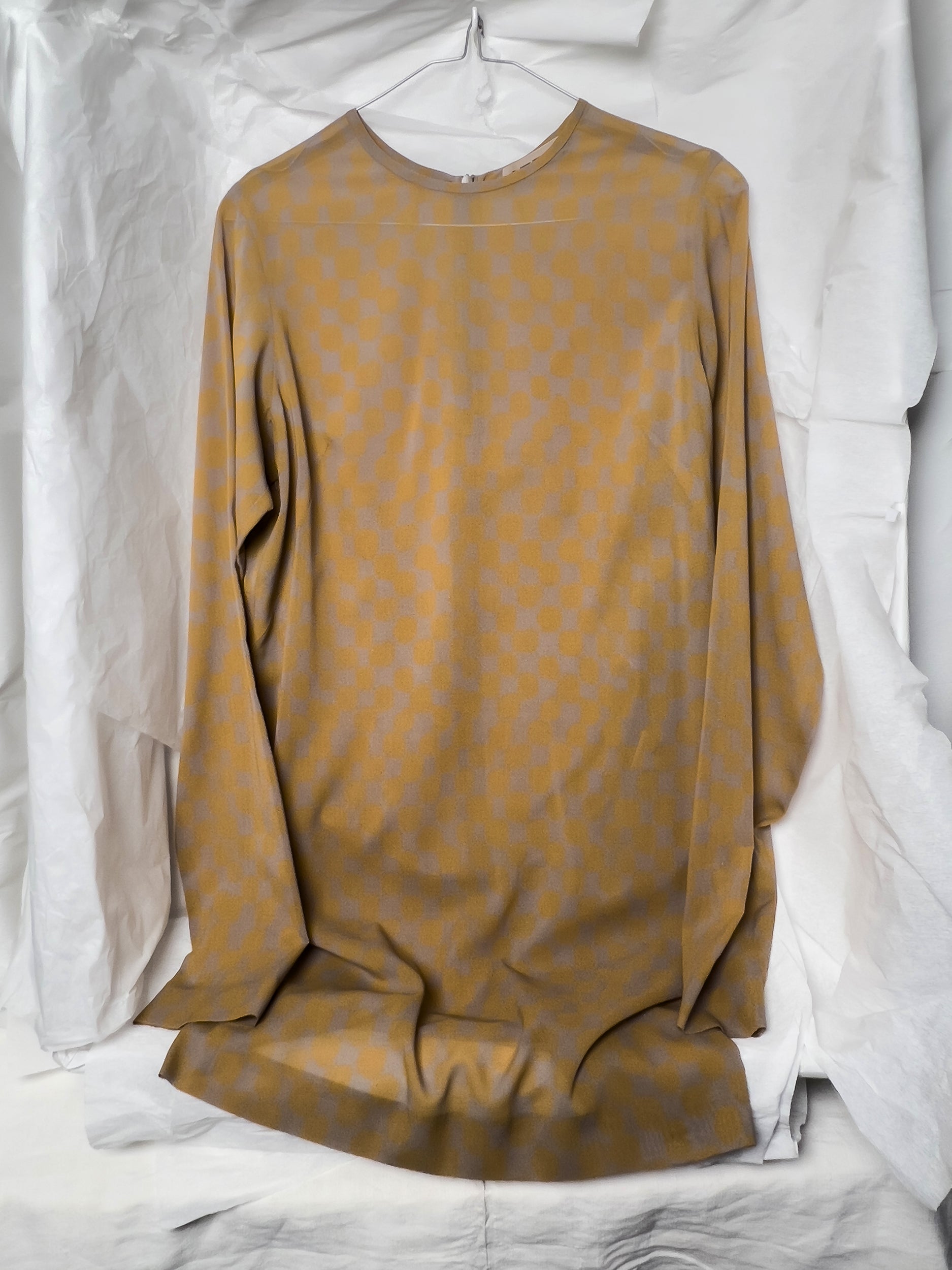 Ref. T-SHIRT DR L SL - hand painted checkerboard print mini T-shirt dress