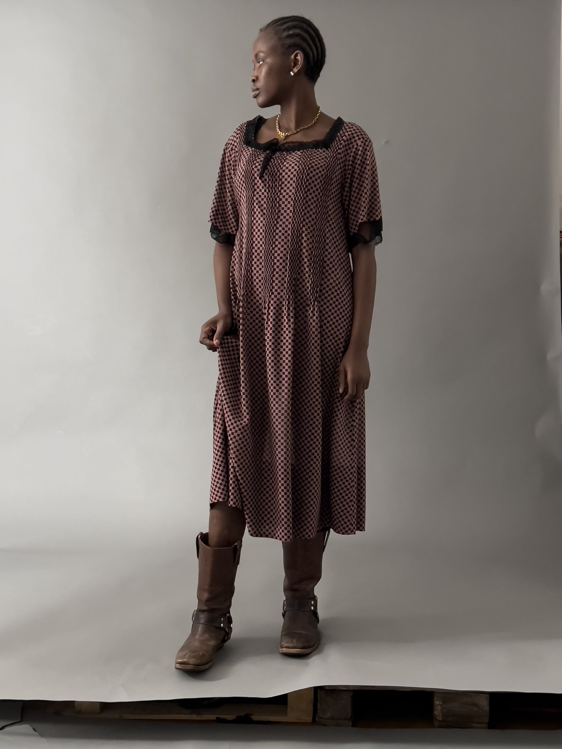Ref. PINTUCK DR - checkerboard print dress