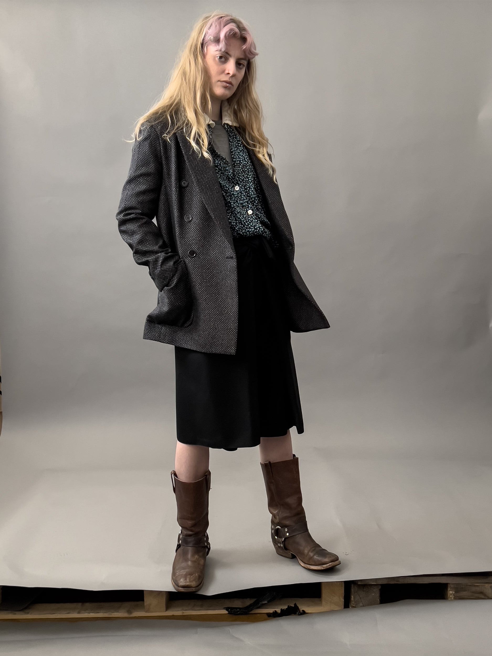Ref. ROSE DB J- charcoal grey/white silk wool jacket