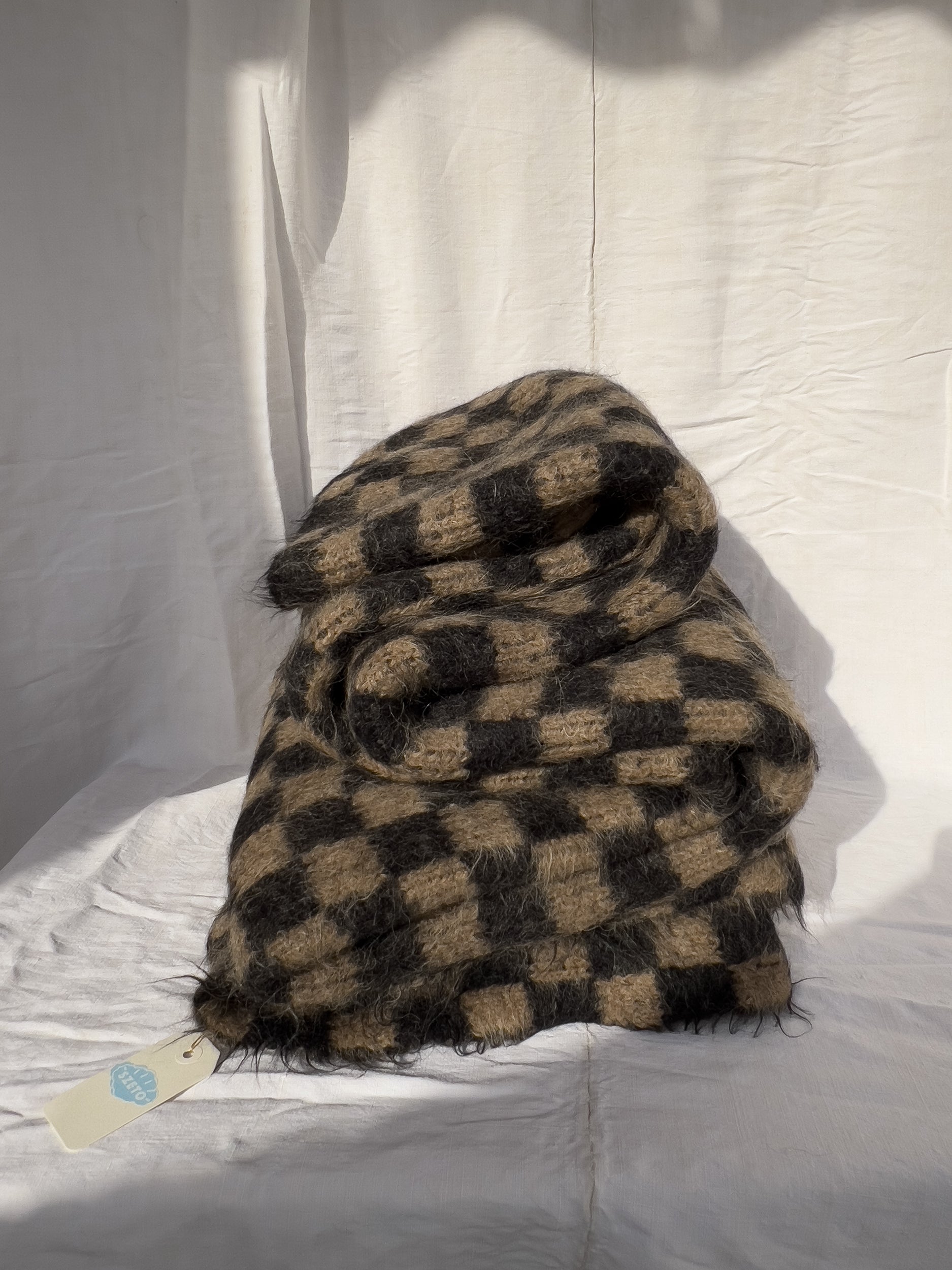 Ref.  "CHECKERBOARD" blanket 211 x 188 cm - taupe & dark brown